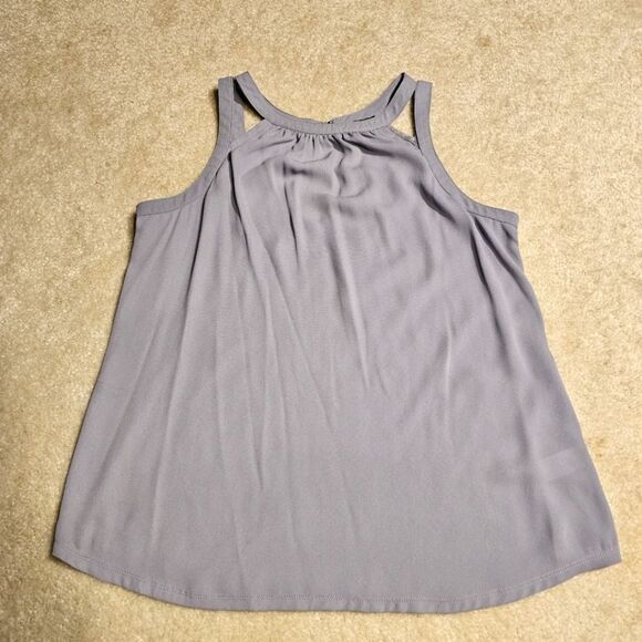 Express Chiffon Front Smocked Goddess Neck Tank Top Grey Silver Medium - Picture 1 of 11